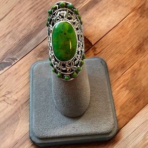 Beautiful & Unique Thailand Lime Green Turquoise Sterling Silver Ring